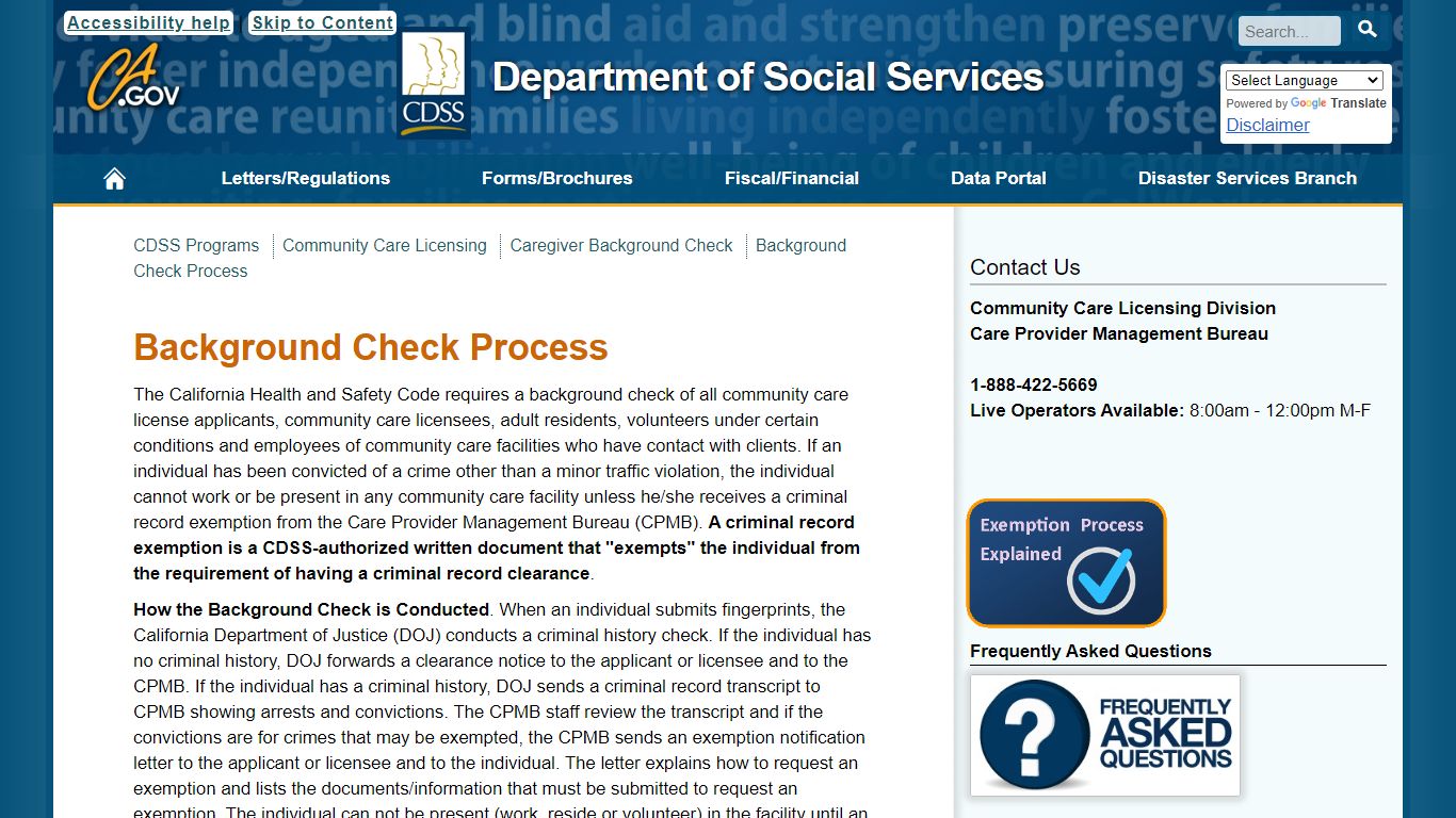 Background Check Process - California Department of Social Services